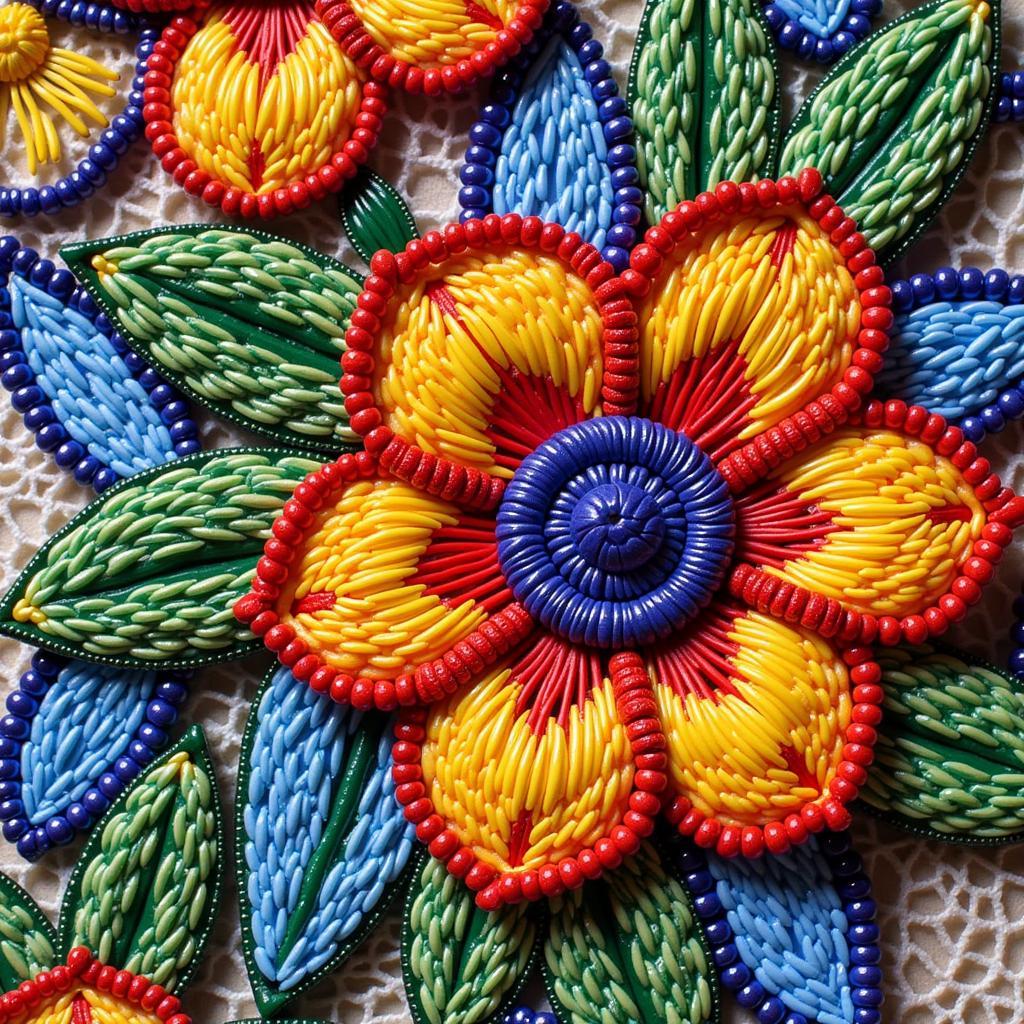 Close-up of 3D Flower African Beads Lace Fabric