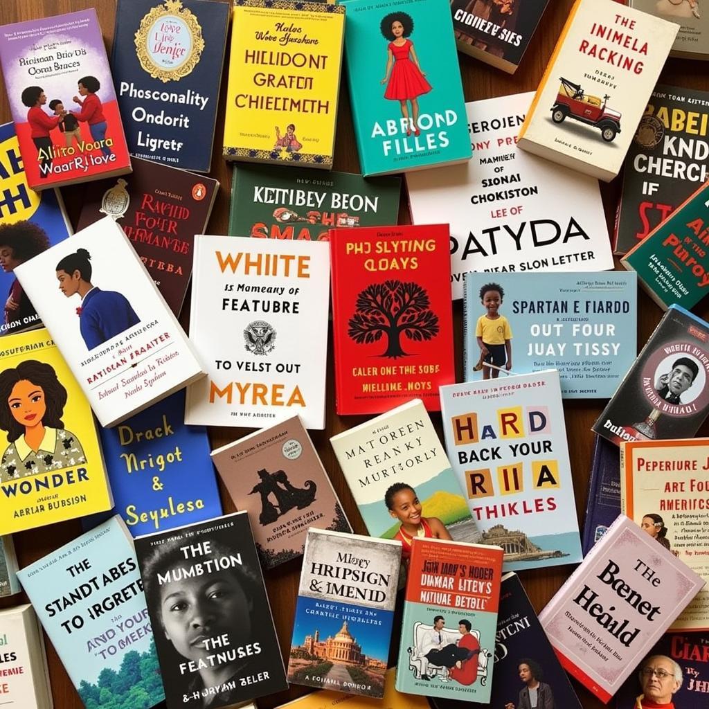 A stack of books with covers depicting diverse characters and themes, reflecting the rich tapestry of African American literature