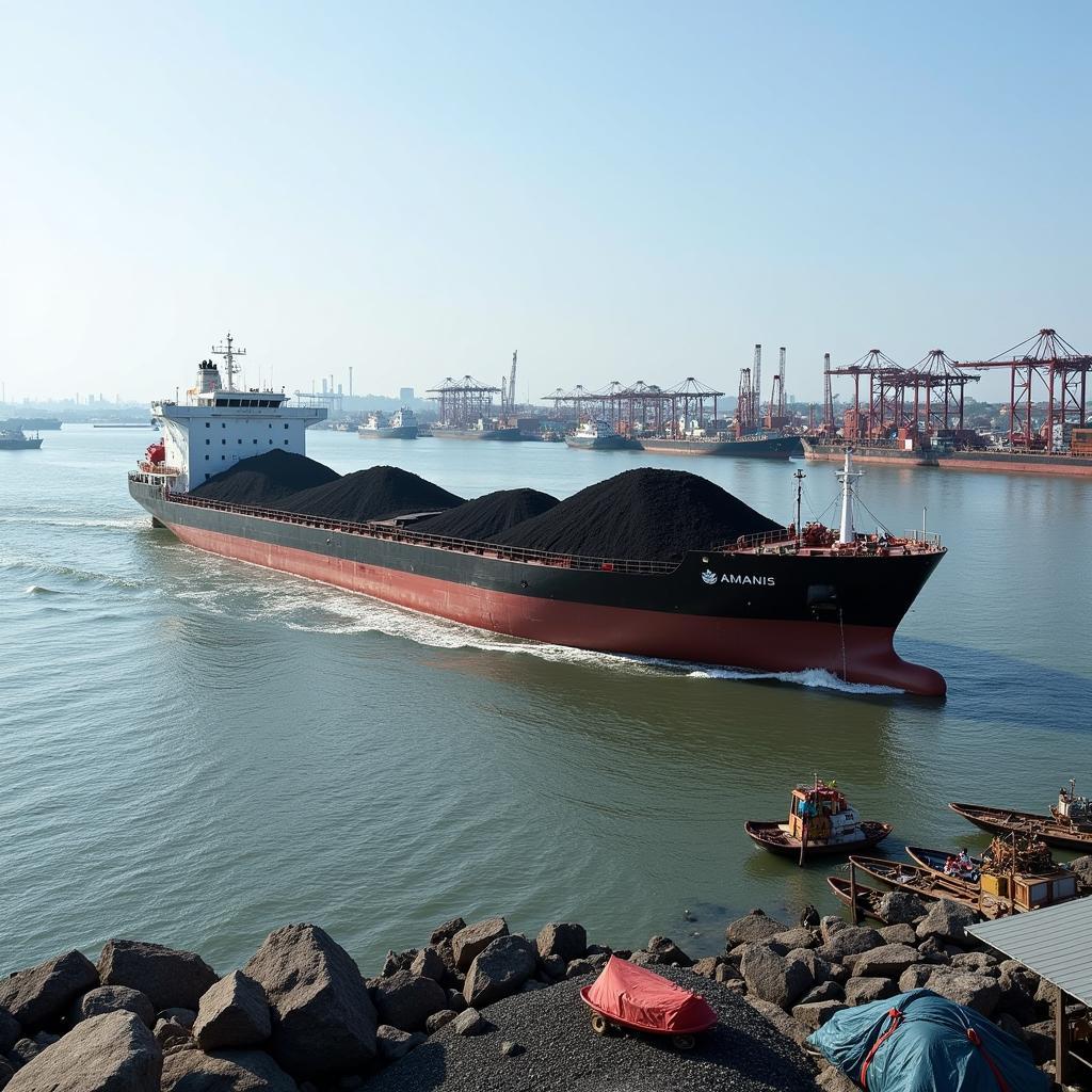 Adani Coal Ship Arriving at a Bangladesh Port