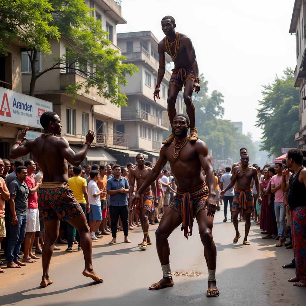 African acrobats performing on Chennai streets