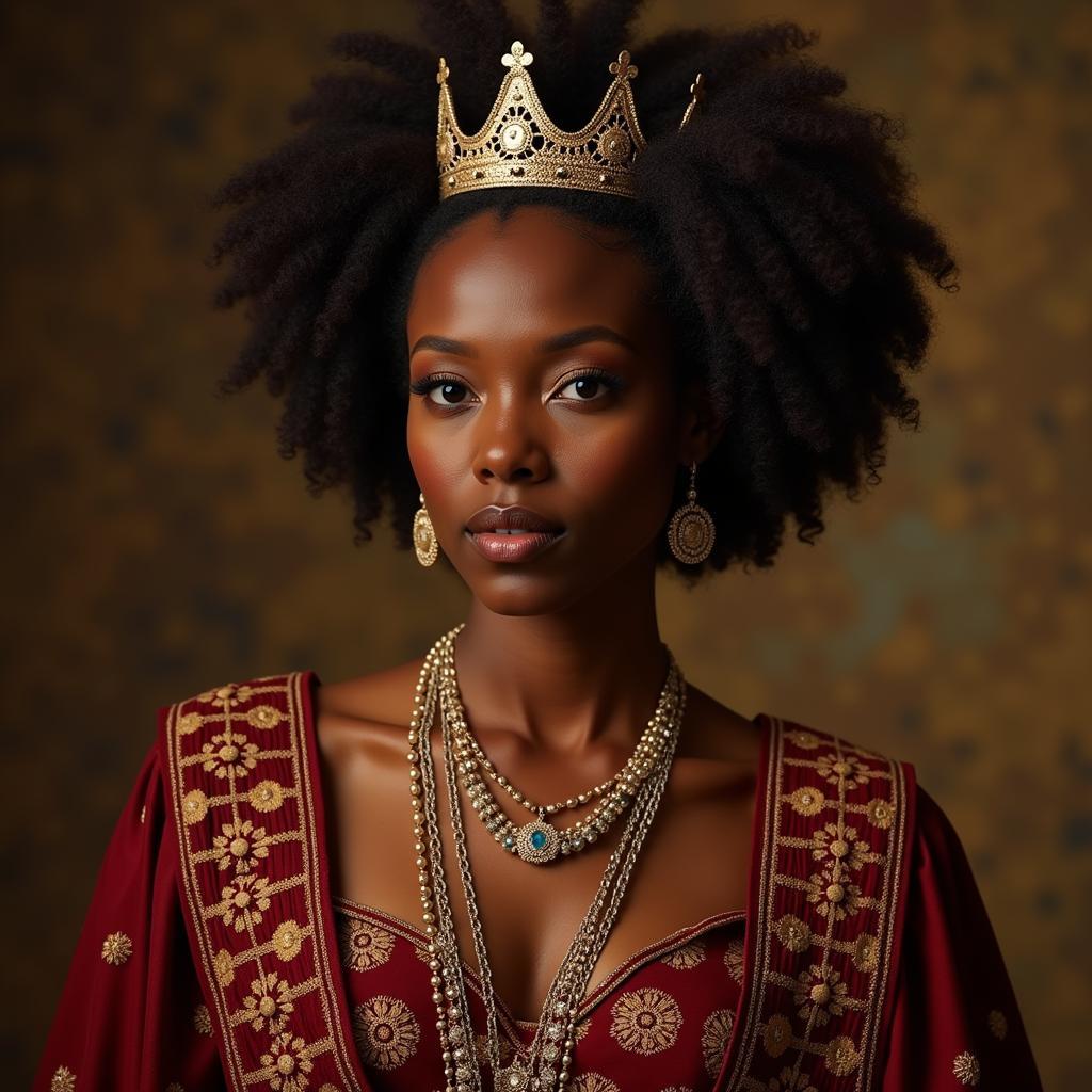 An African actress portrays a queen in a historical drama