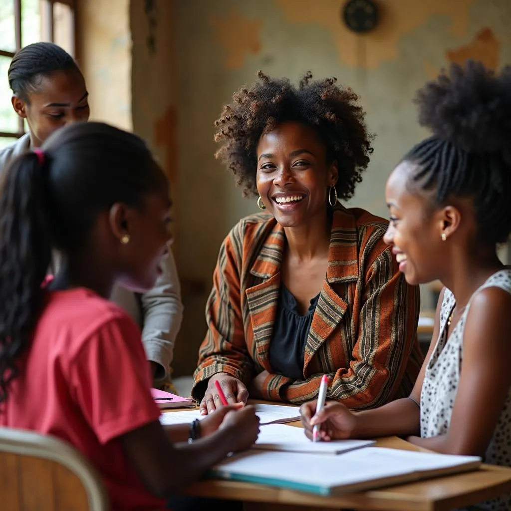  A group of established African actresses conducting a film workshop for young girls