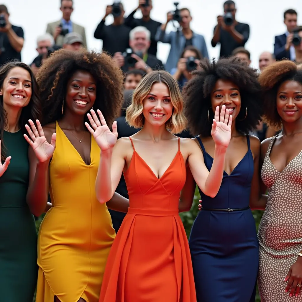 Group of African actresses posing on the red carpet at an international film festival