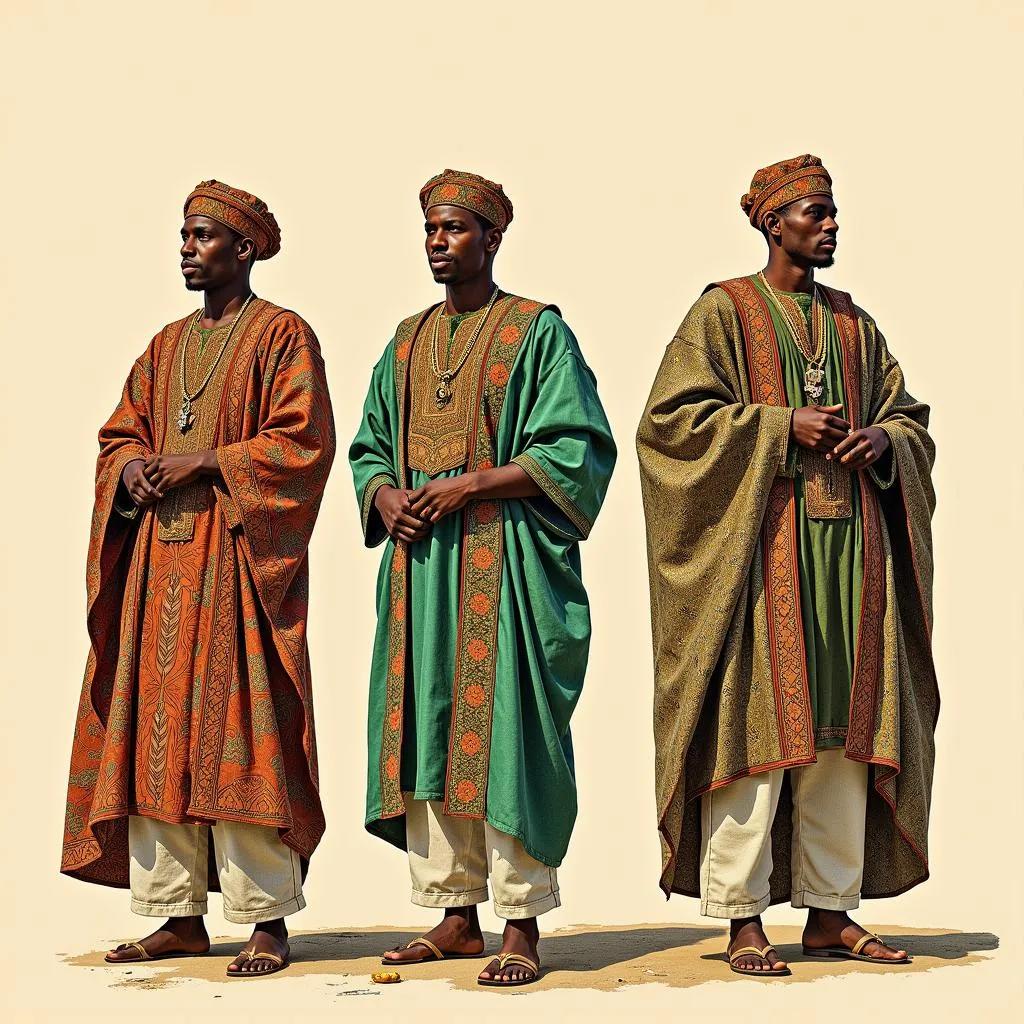 Men in traditional agbada in a historical setting