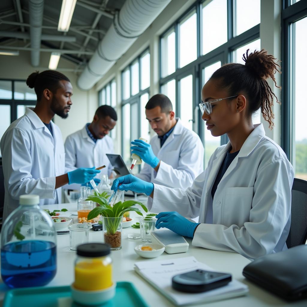 Researchers in an African agricultural lab