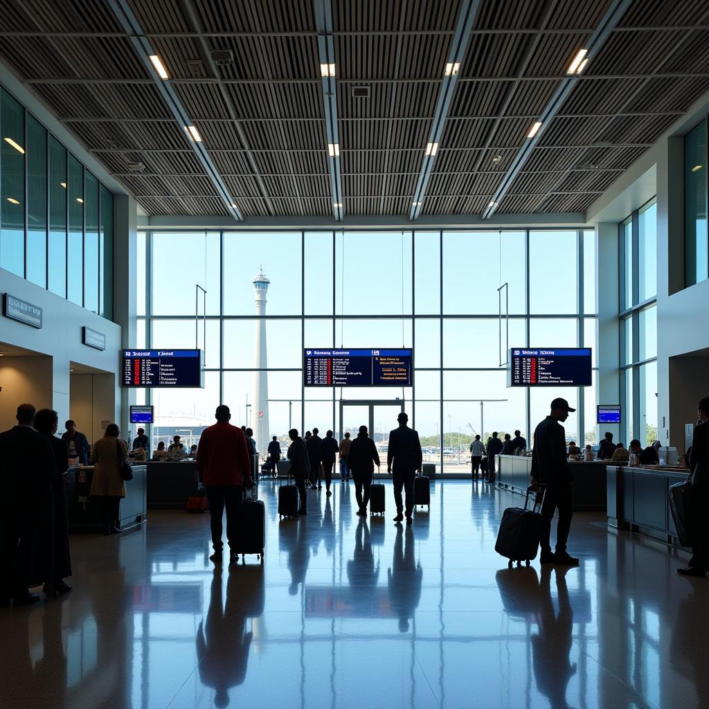 Bustling Scene at a Modern African Airport Terminal