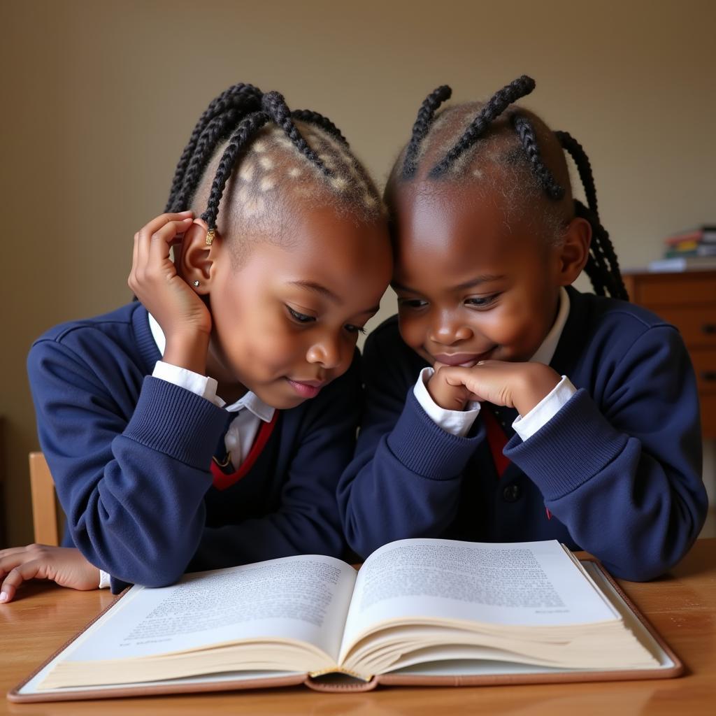 Two African students with albinism studying together