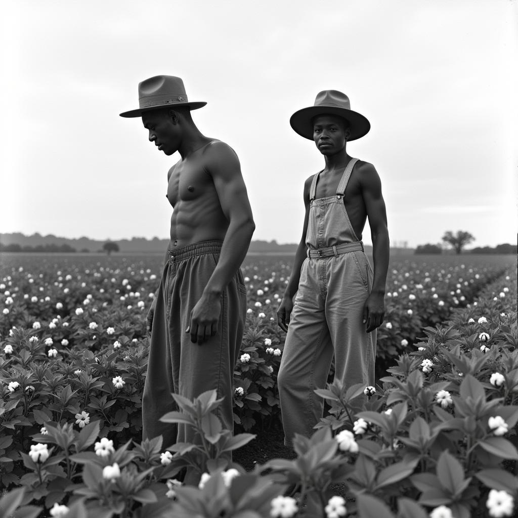 African American and Hispanic Workers in a Cotton Field