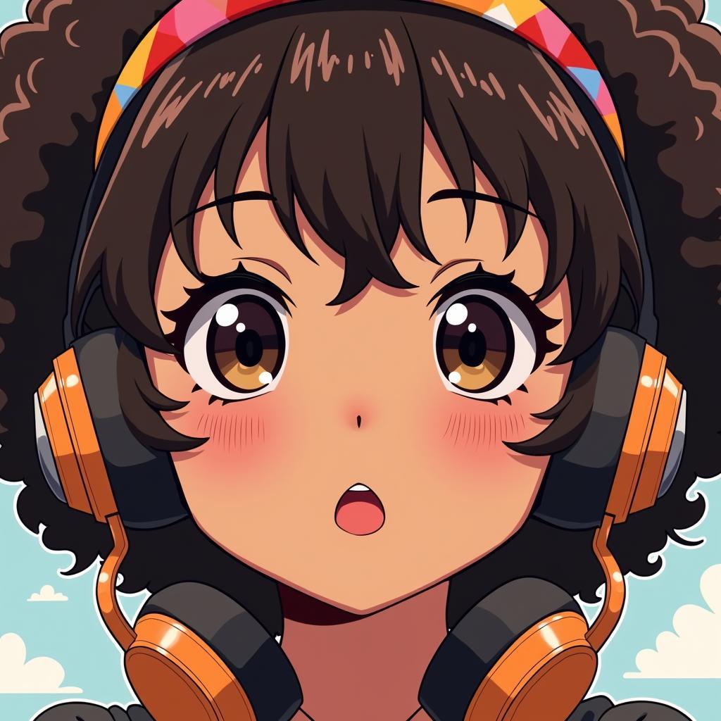 Anime girl with afro and headphones