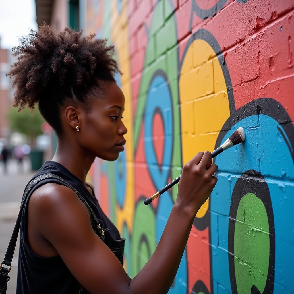 African American Artist Painting Mural