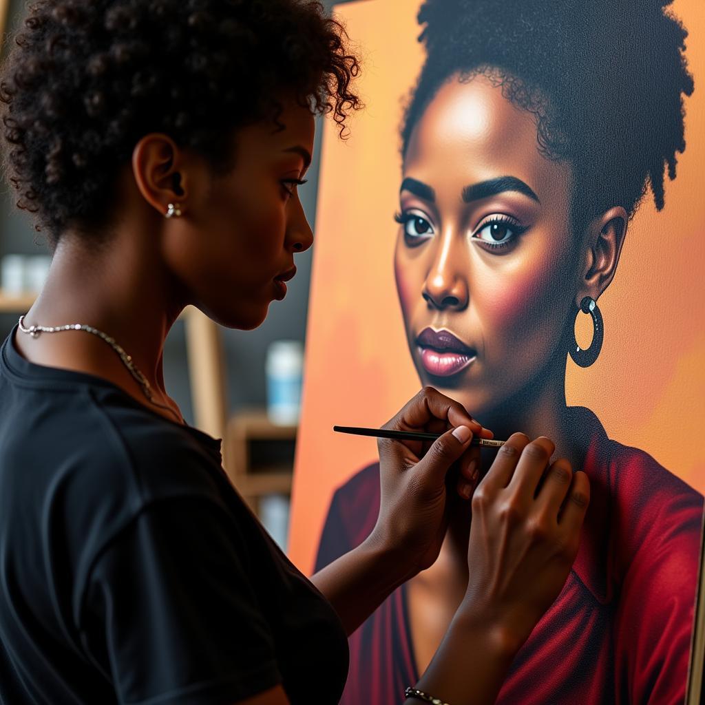 African American Artist Painting a Portrait