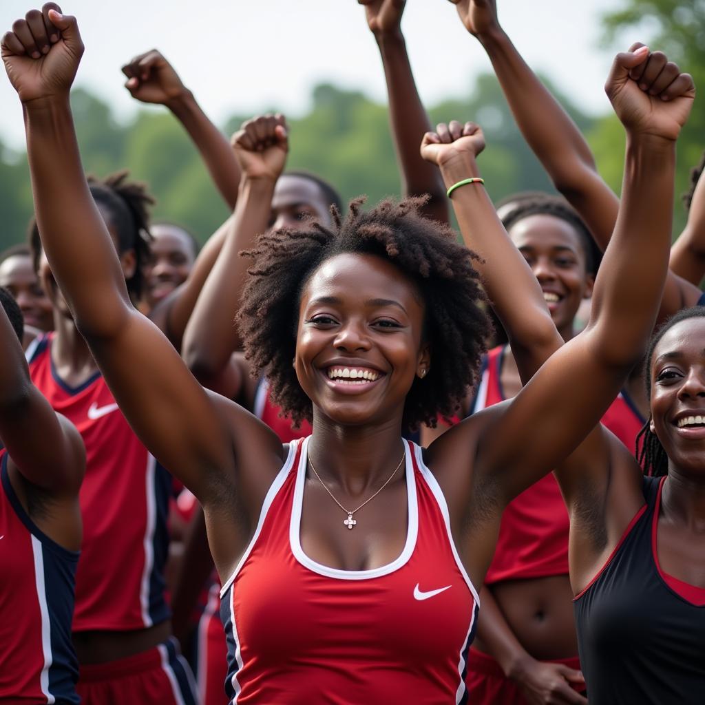 African American athletes celebrating victory