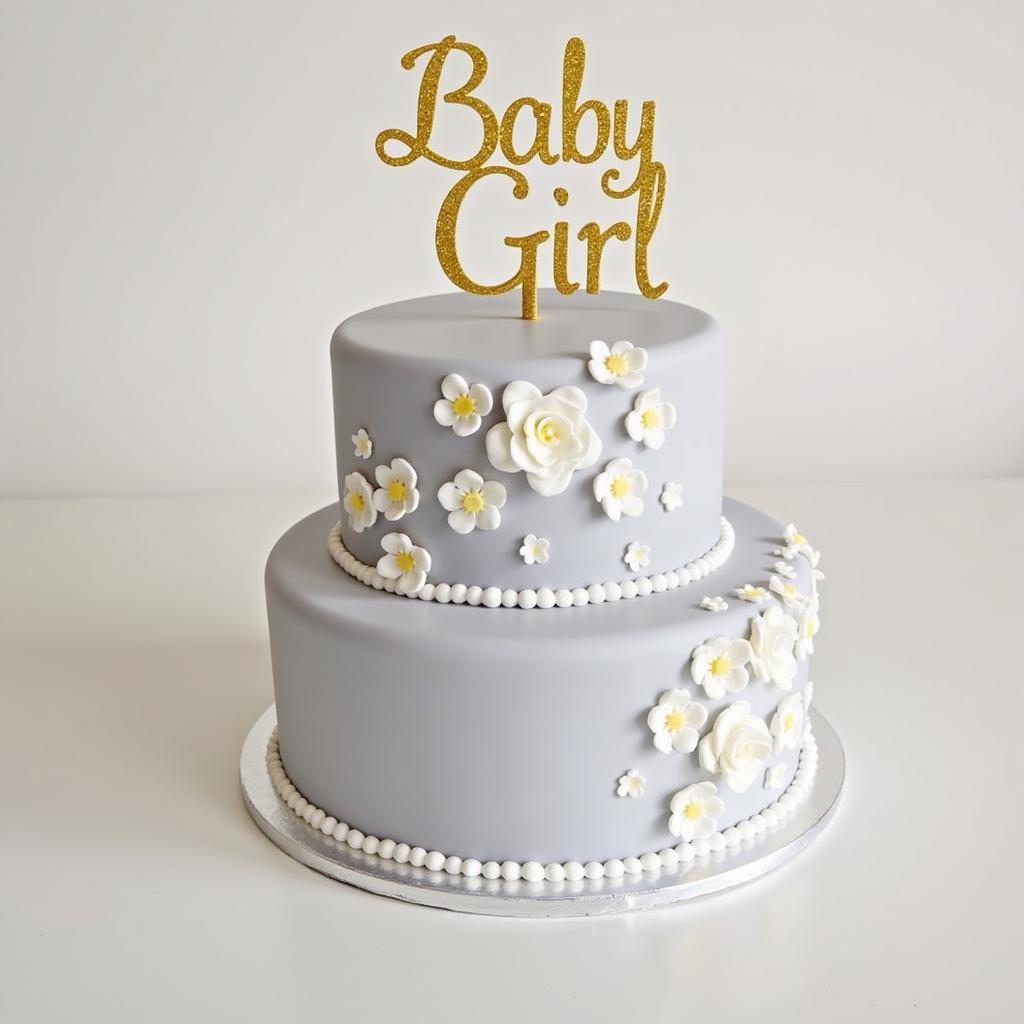 African American Baby Shower Cake Grey and Floral Theme