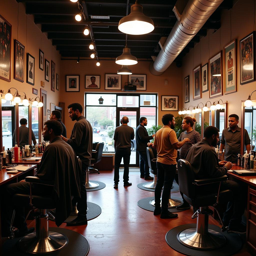 Vibrant Interior of a Modern African American Barbershop