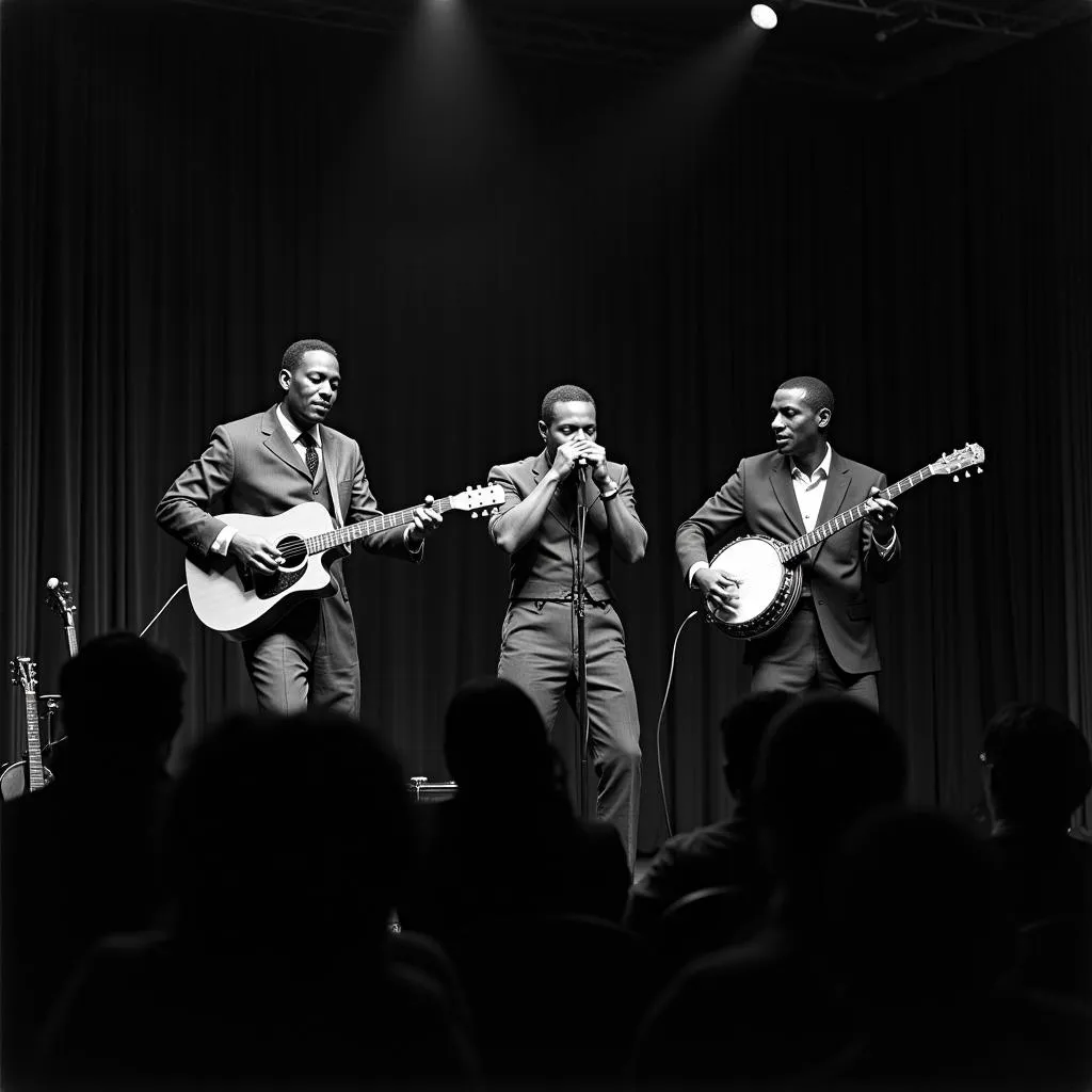 African American blues musicians performing on stage