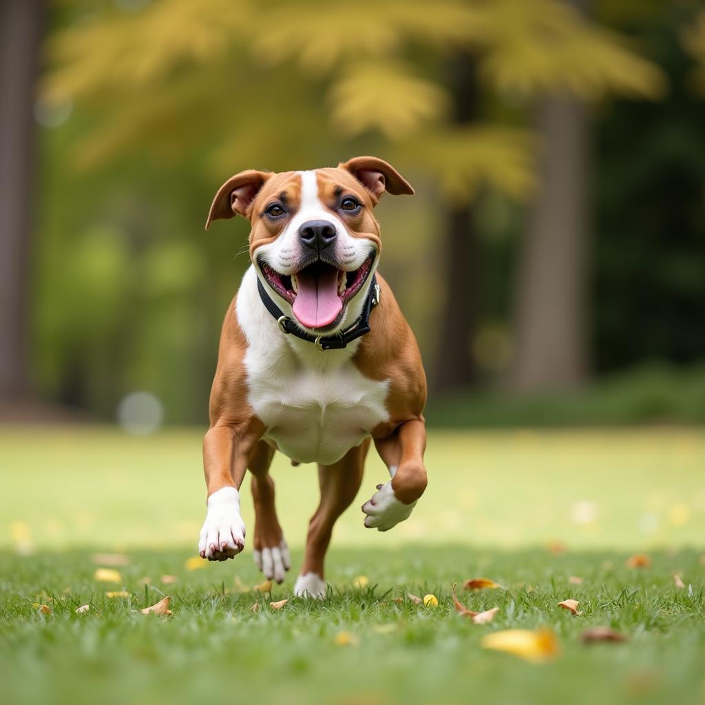 African American Bulldog Running in Park