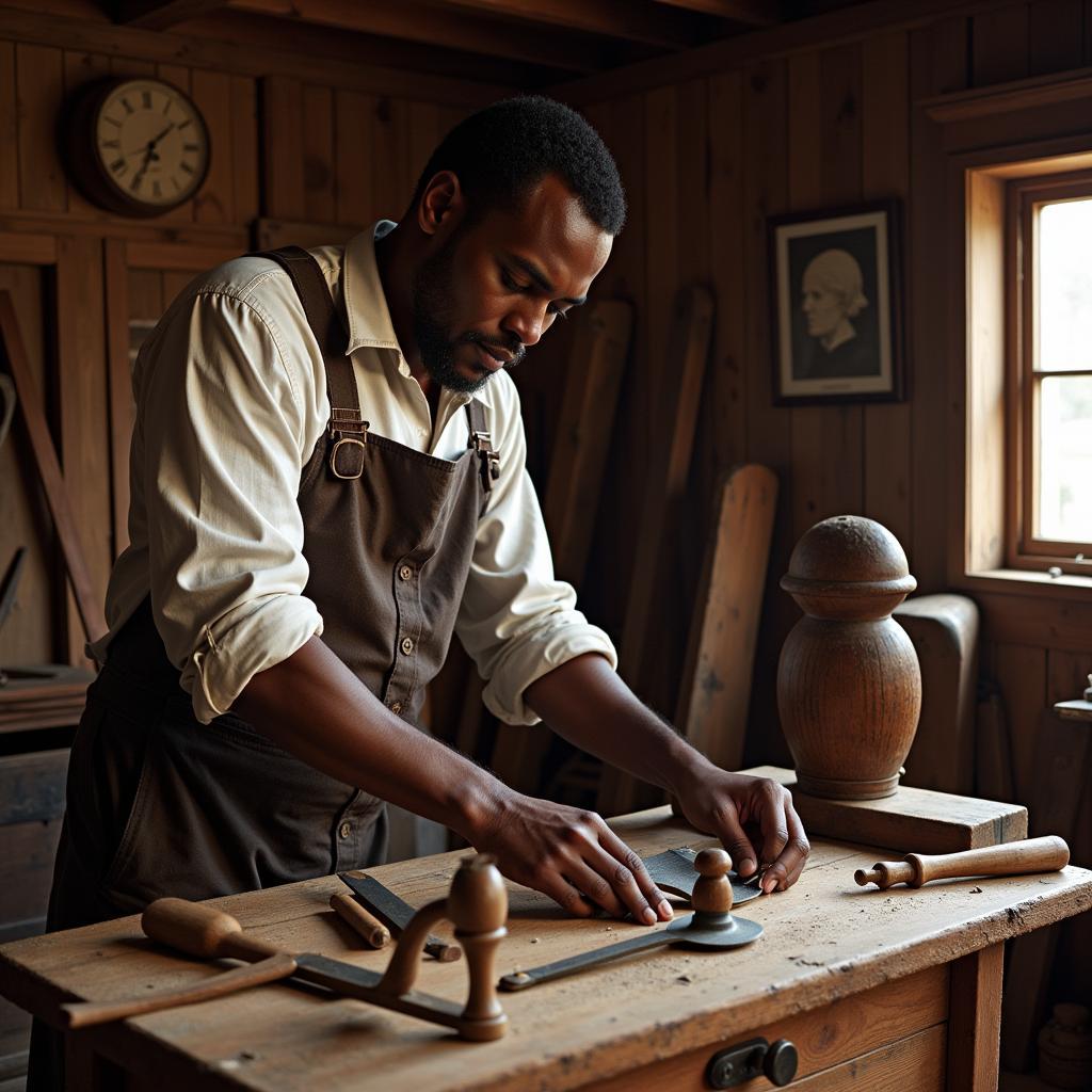 Skilled African American Carpenter in Colonial Workshop