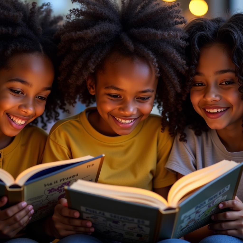 African American children engrossed in comic books