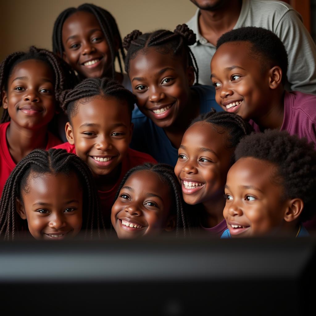 African American Children Watching TV