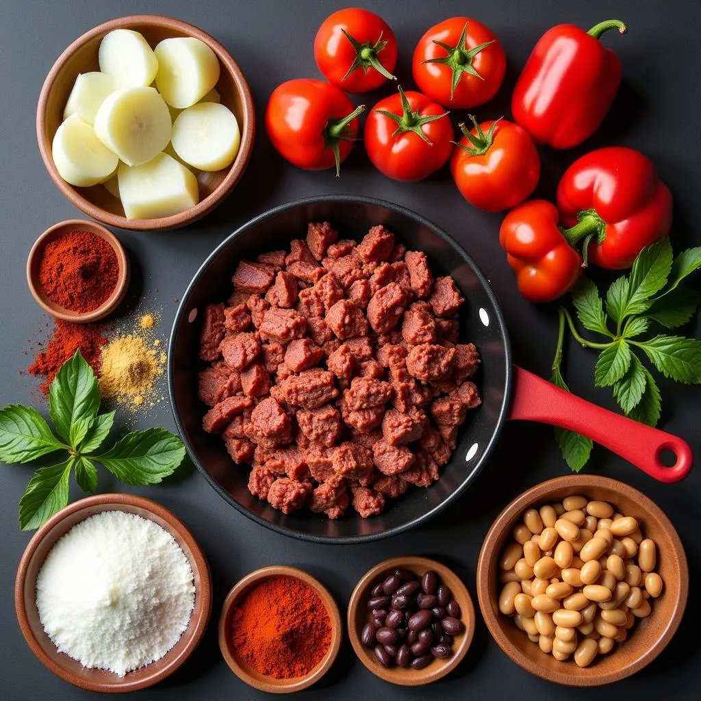 Various ingredients used in African American chili recipe.