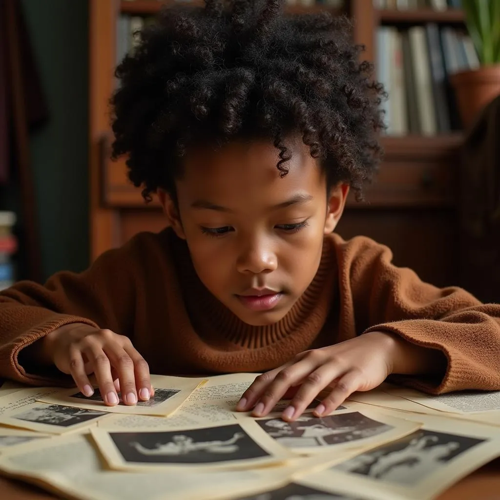 Thoughtful African American Chinese teenager researching their family history