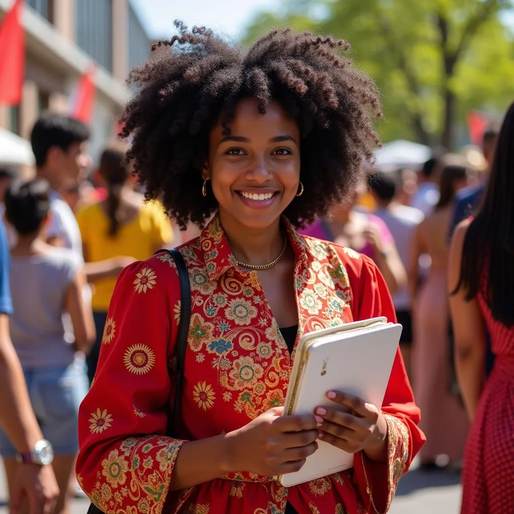 Proud African American Chinese young adult attending a cultural celebration