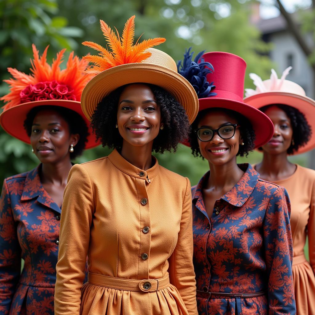 Women wearing various styles of elaborate church hats