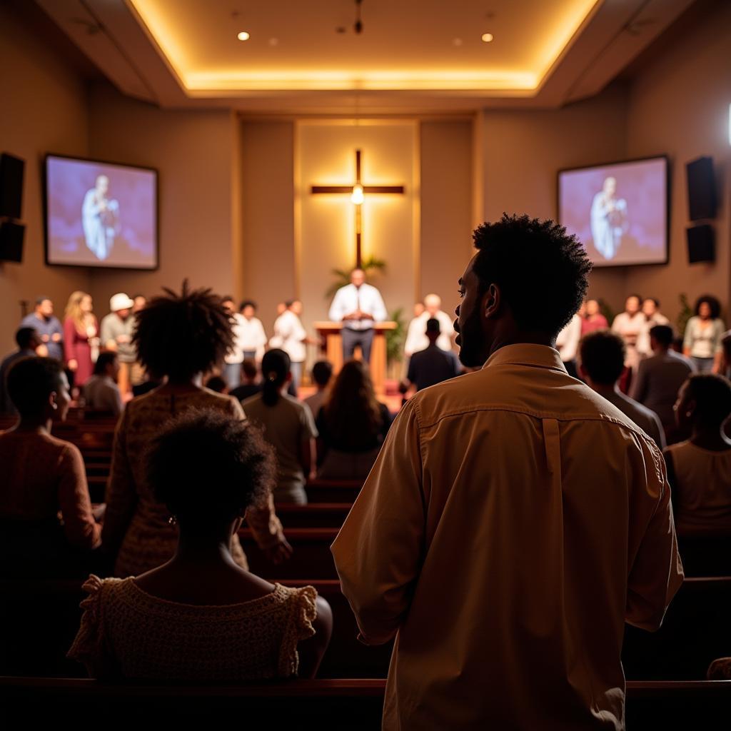  A spirited church service in an African American community, illustrating the central role of faith and spirituality.