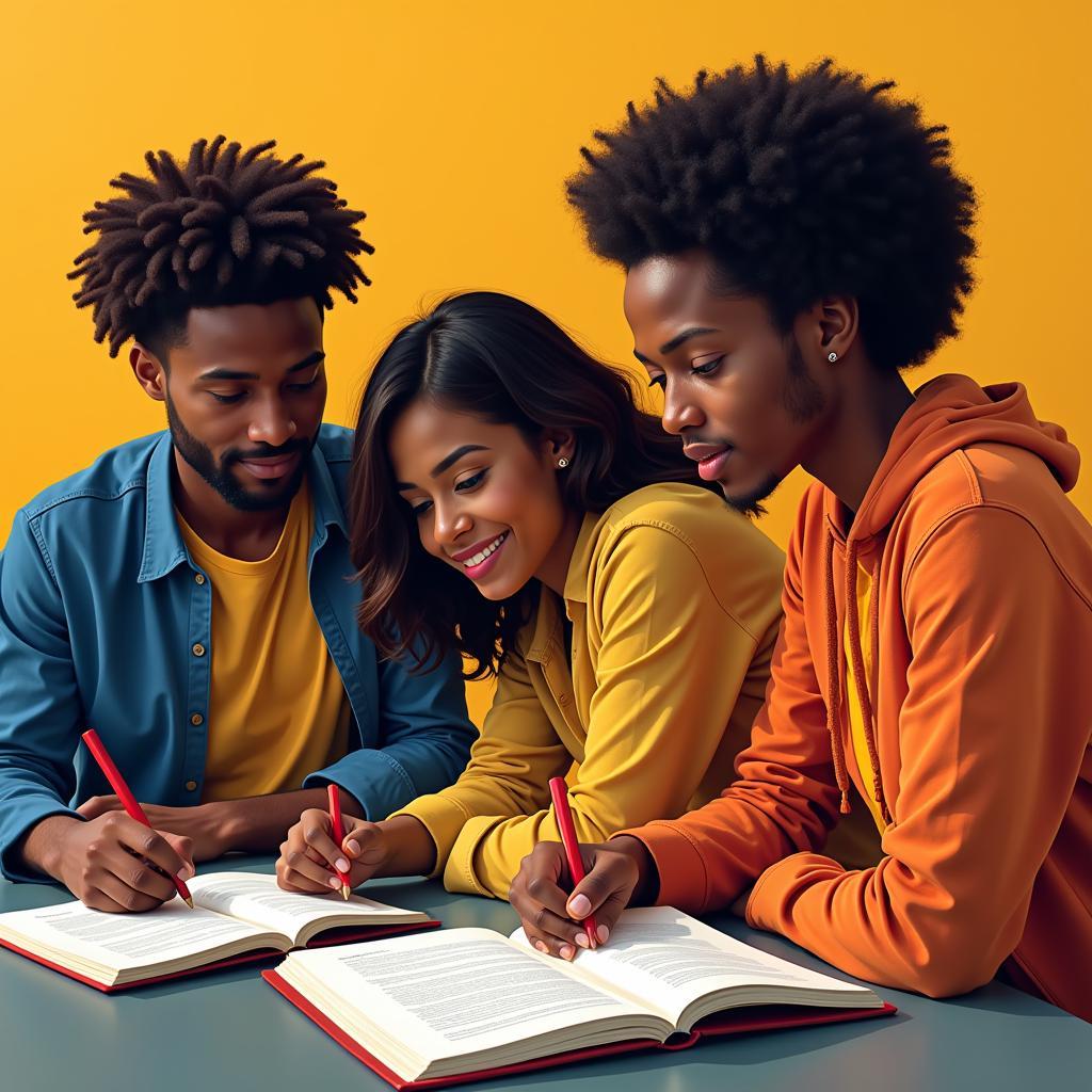 African American college students studying together