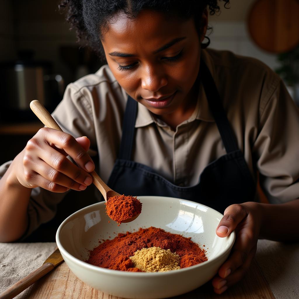 An African American Cook Crafting a Flavorful Seasoning Blend