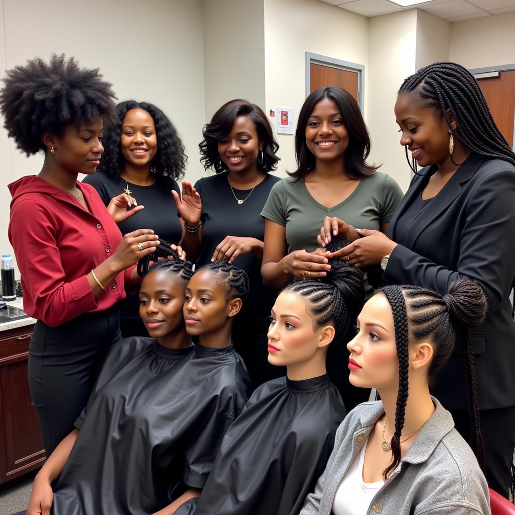 African American Cosmetology Students Practicing Braids in Atlanta