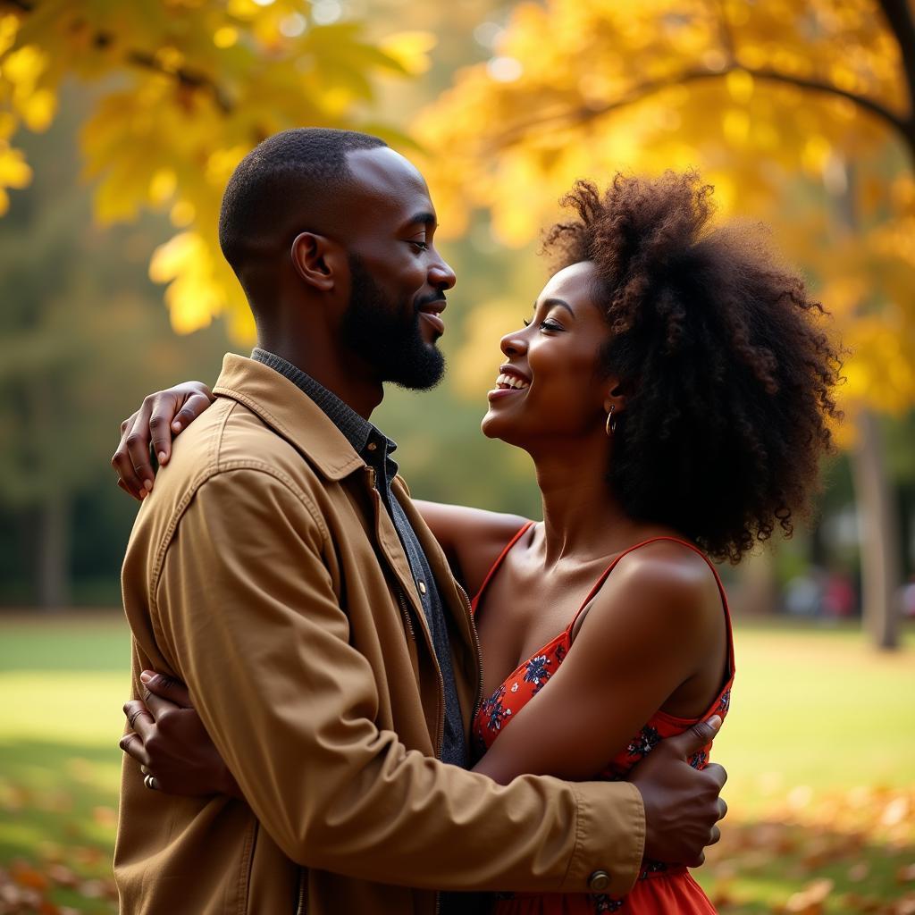 Couple Embracing in a Park