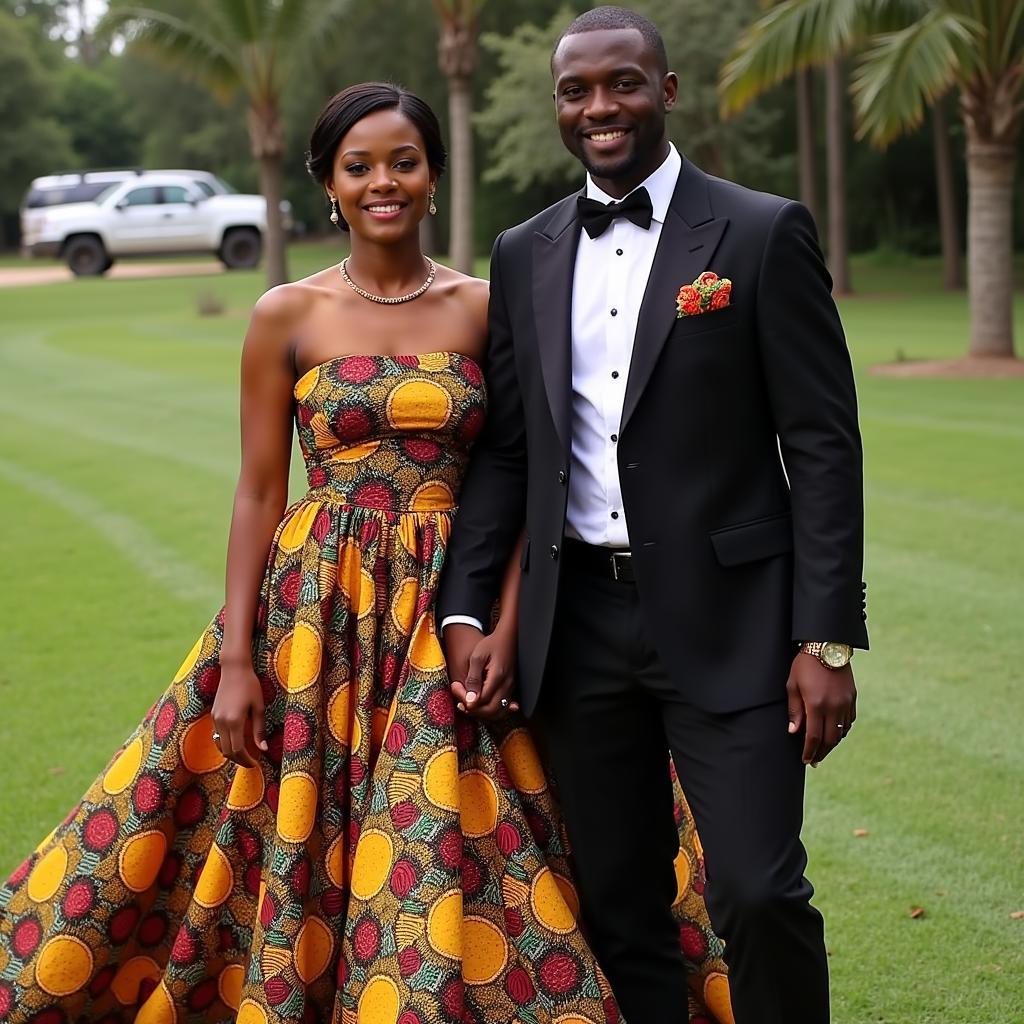 African American couple in bohemian wedding attire