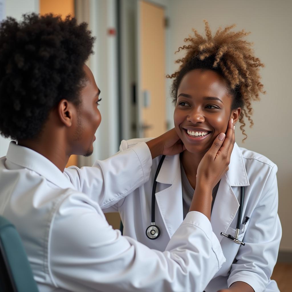 Dermatologist examining patient