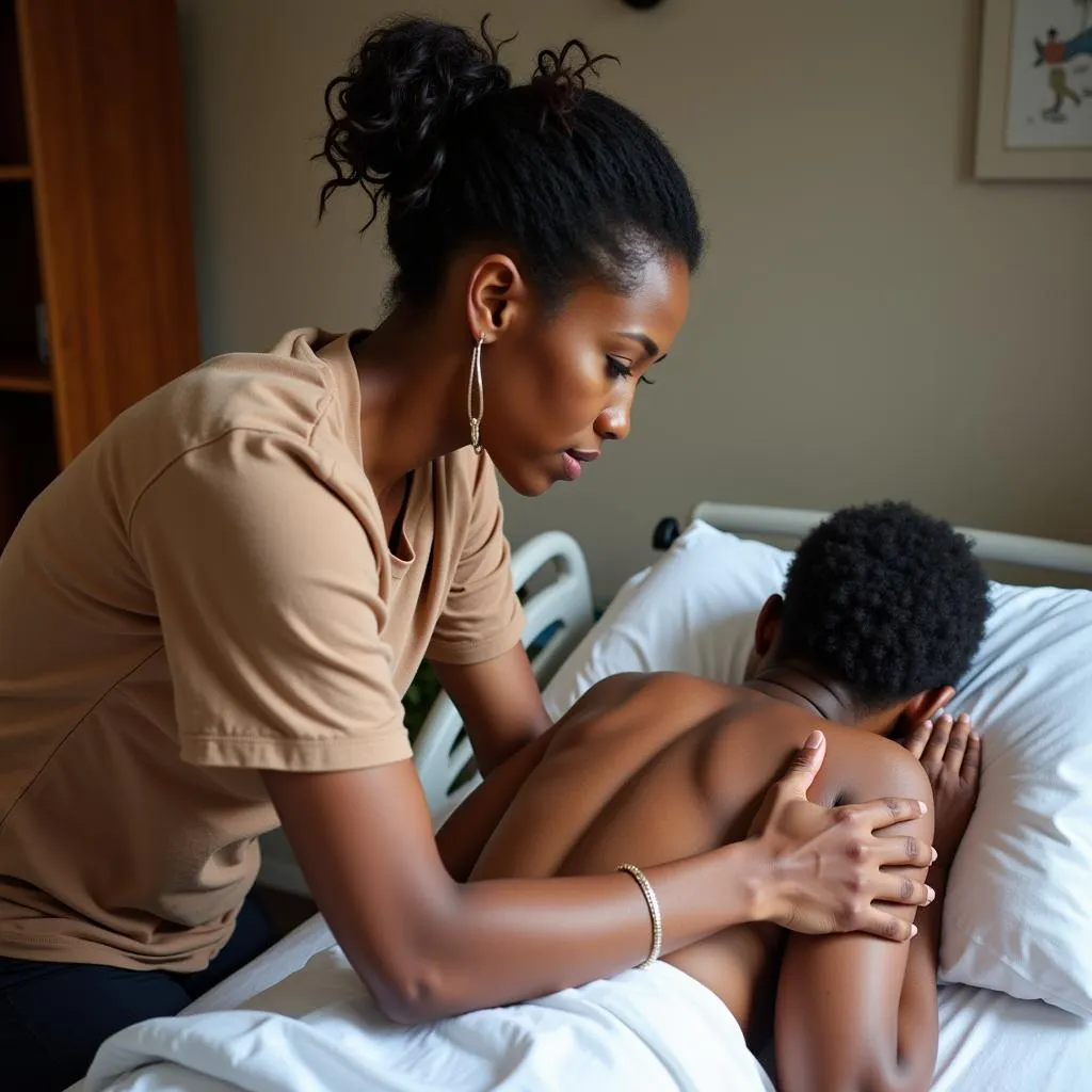 African American Doula Supporting Mother During Labor