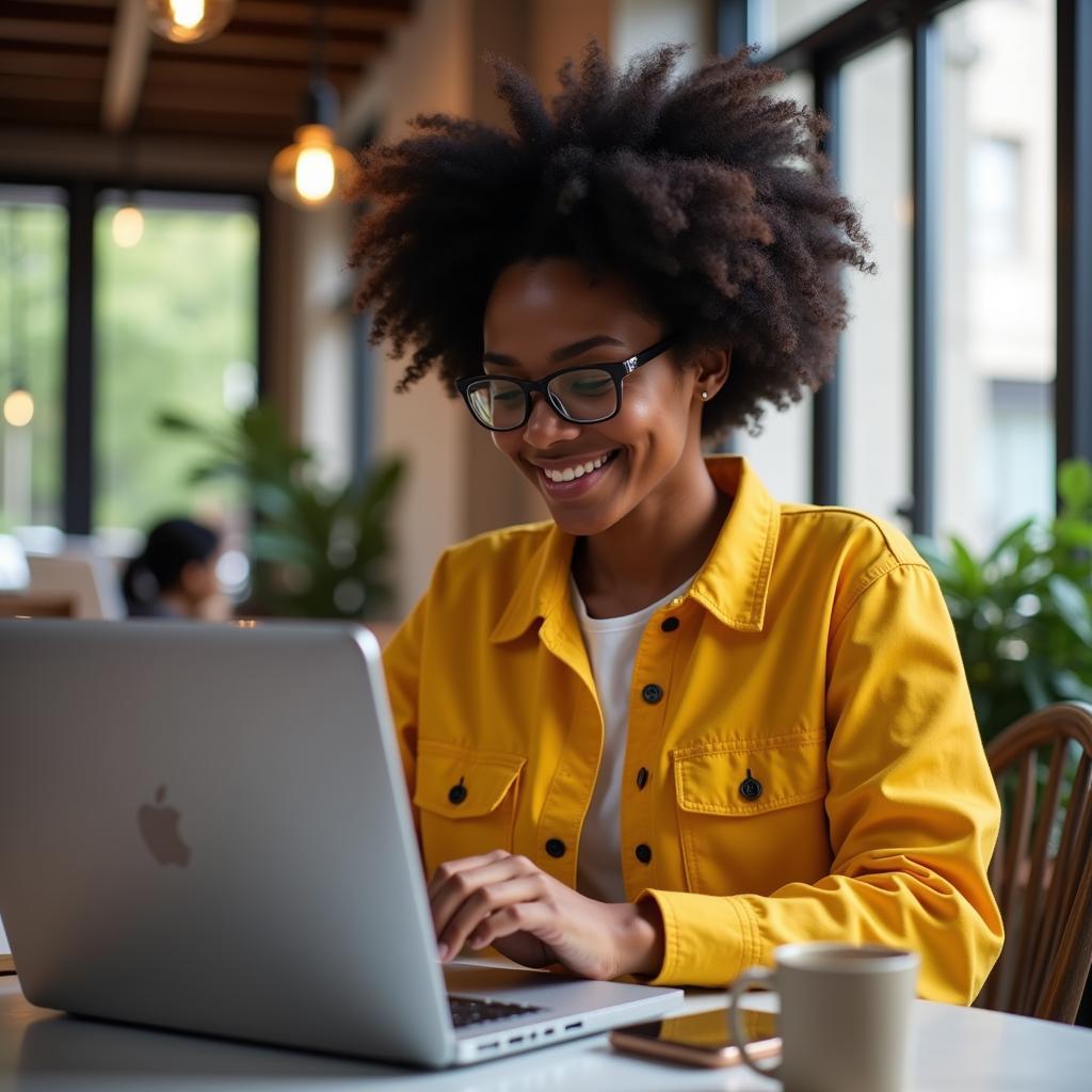 African American entrepreneur working on laptop