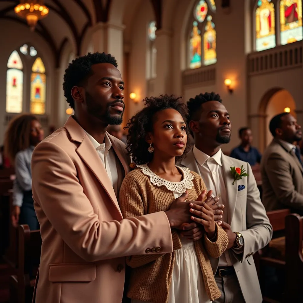 African American Family Attending Church Service