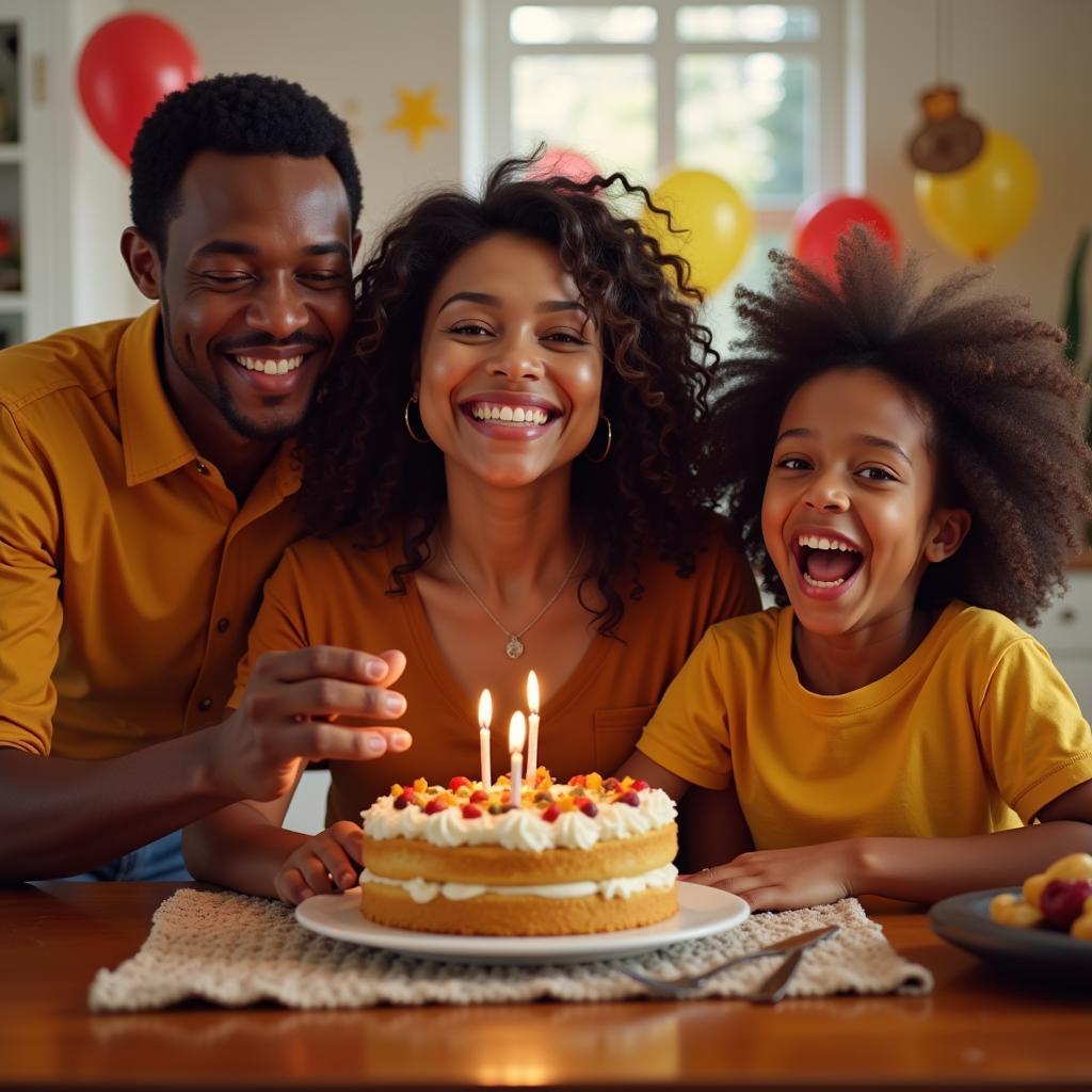 African American Family Celebrating