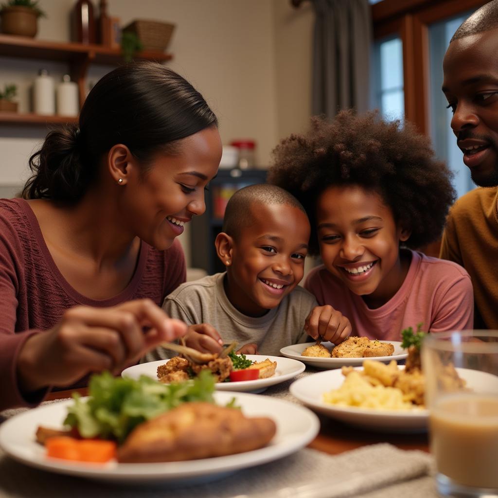  A heartwarming scene of an African American family enjoying dinner together, symbolizing the significance of family bonds.