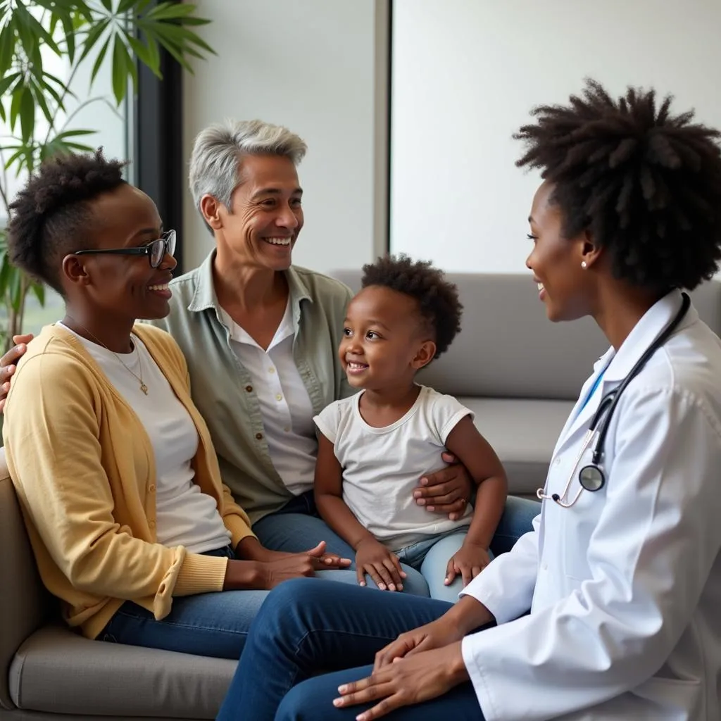 African American family having a conversation about health with a doctor.