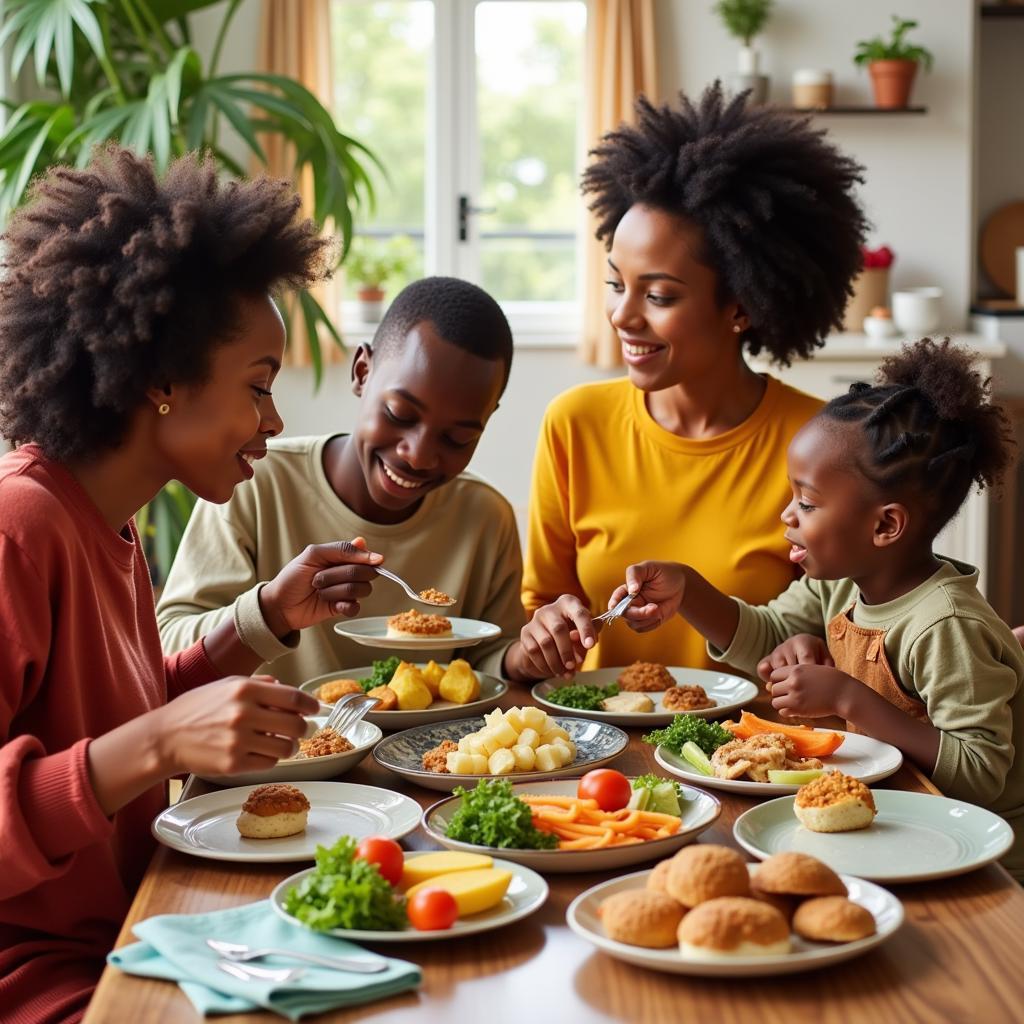 African American family enjoying a healthy meal