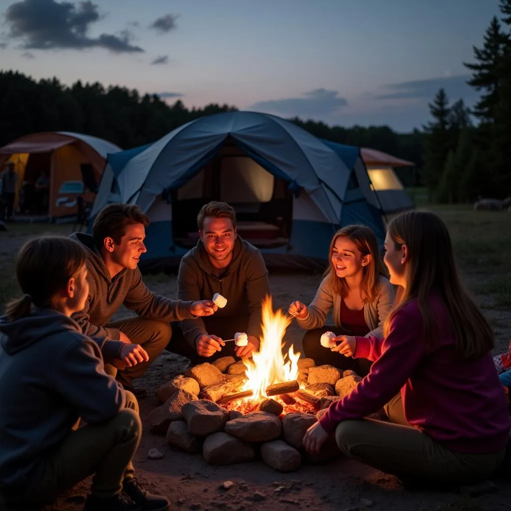 African American family enjoying their camping trip