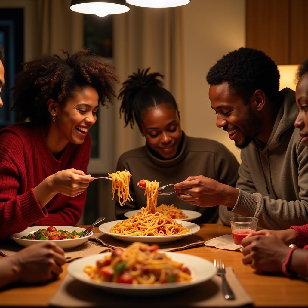 Family Enjoying African American Spaghetti