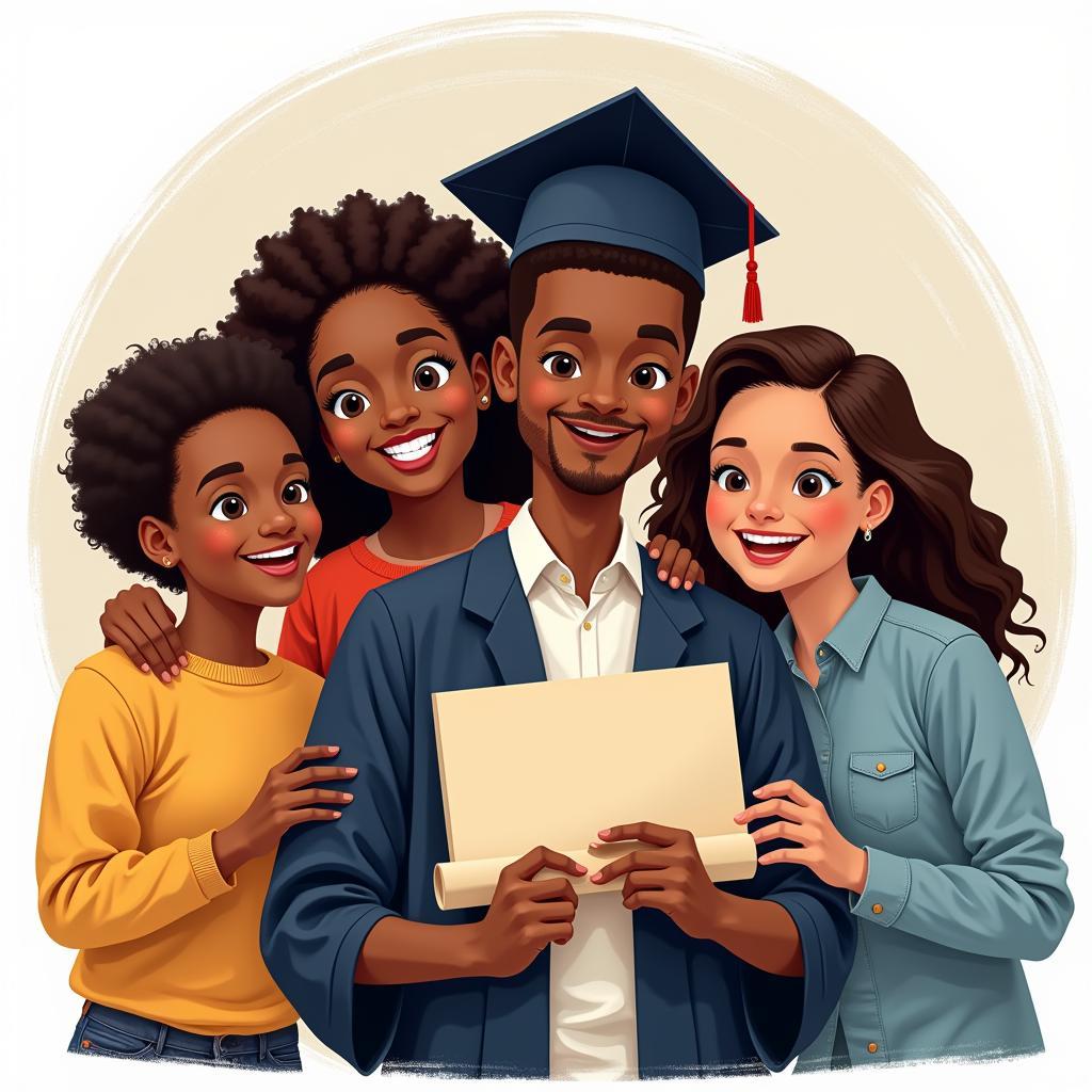 African American Family Celebrating Graduation - Clip Art