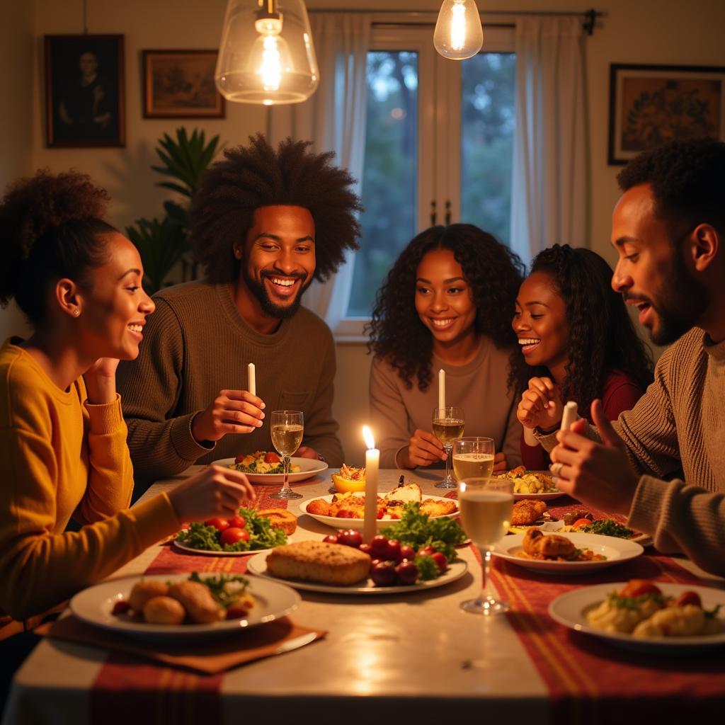 African American Family Celebrating a Holiday - Clip Art