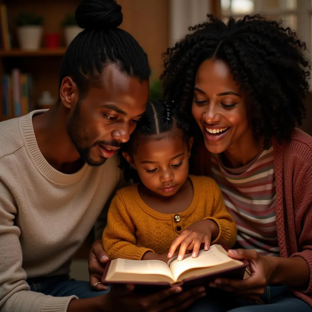 African American Family Reading the Bible Together