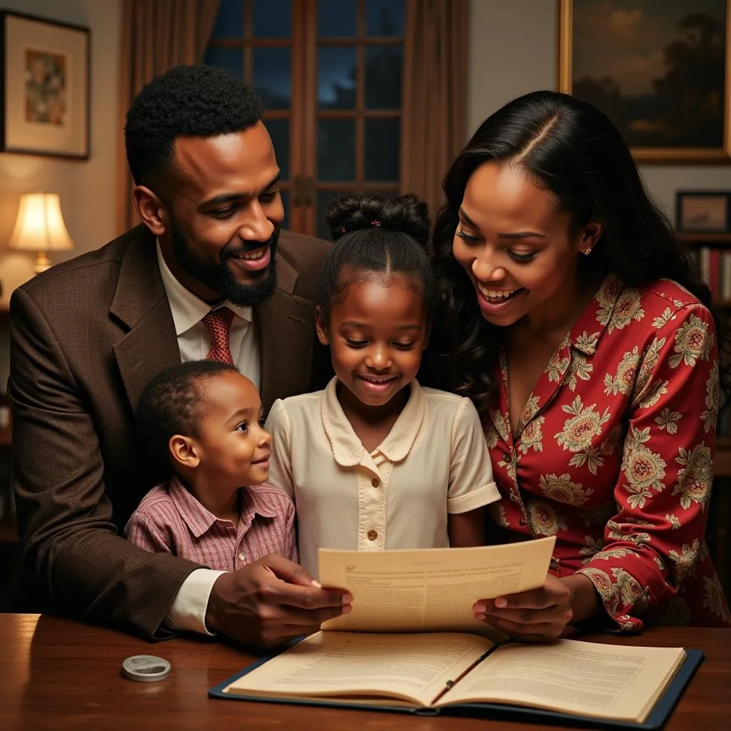 African American family reading the Emancipation Proclamation