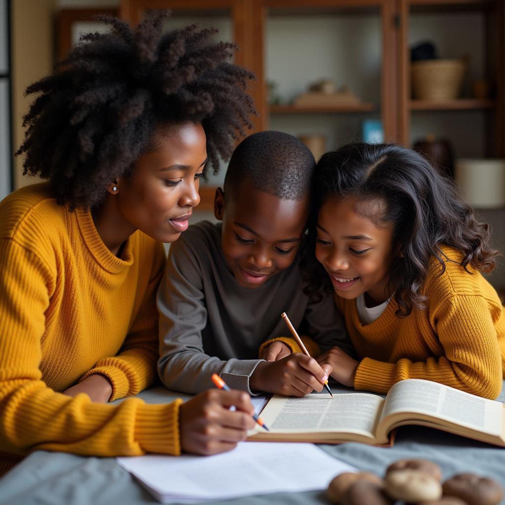 Family researching African American genealogy