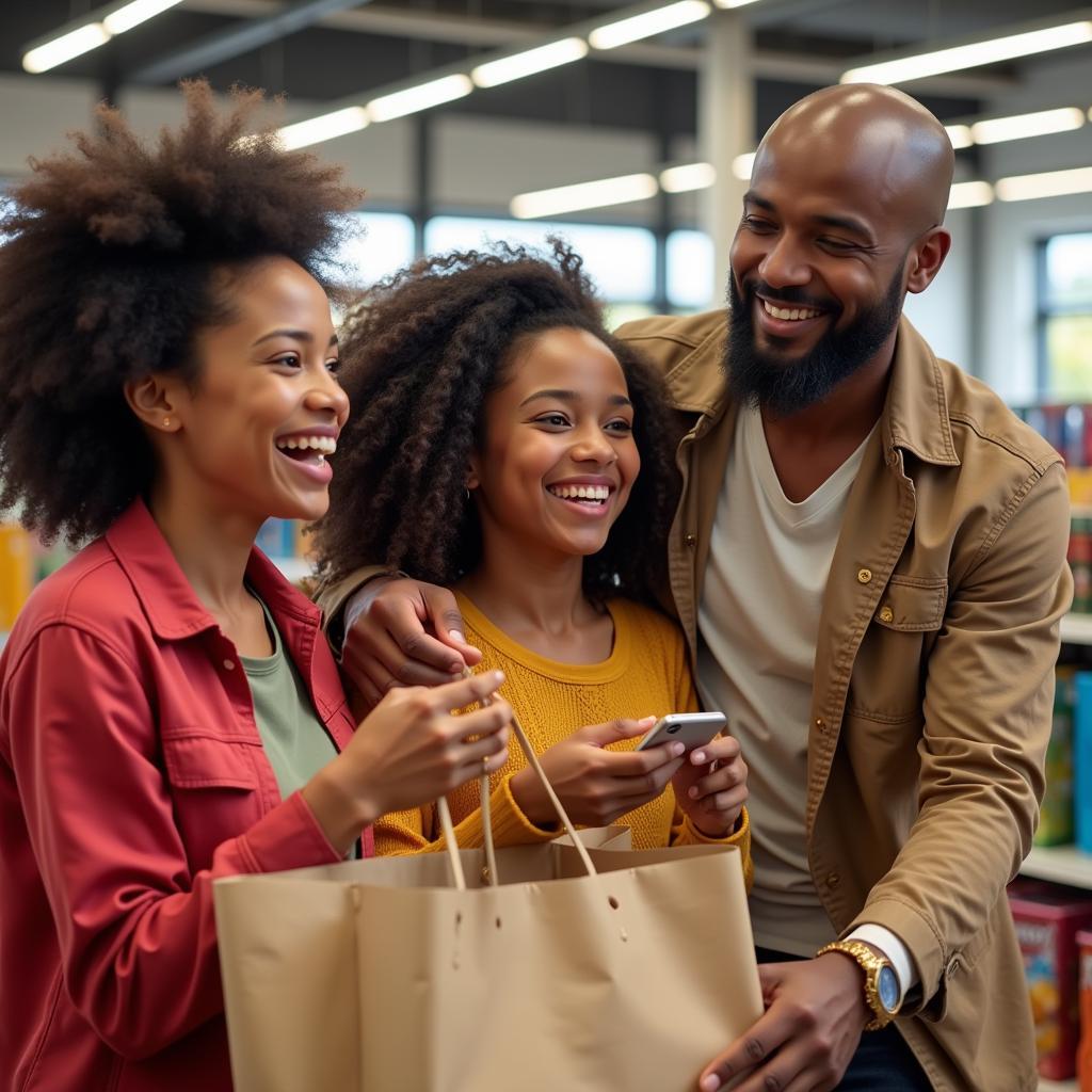 African American family enjoying a shopping trip