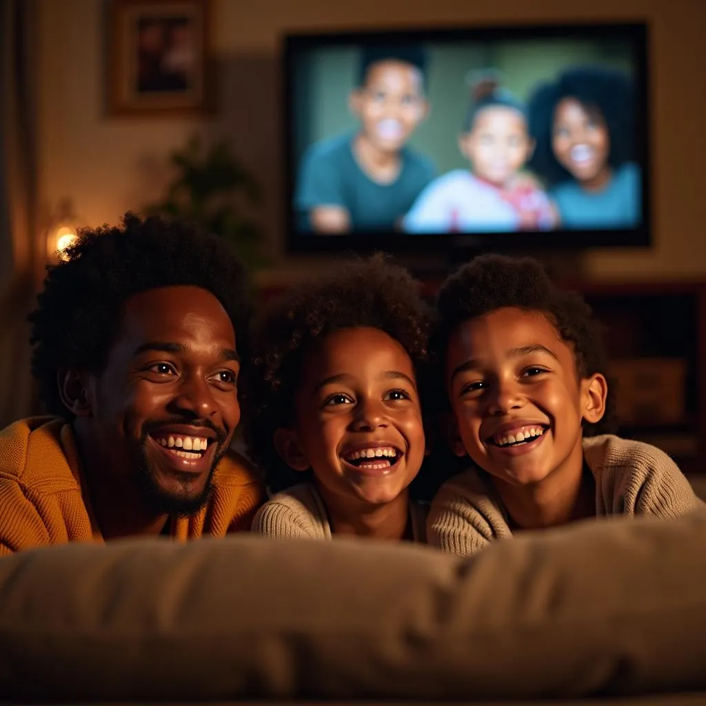 African American Family Watching TV Together